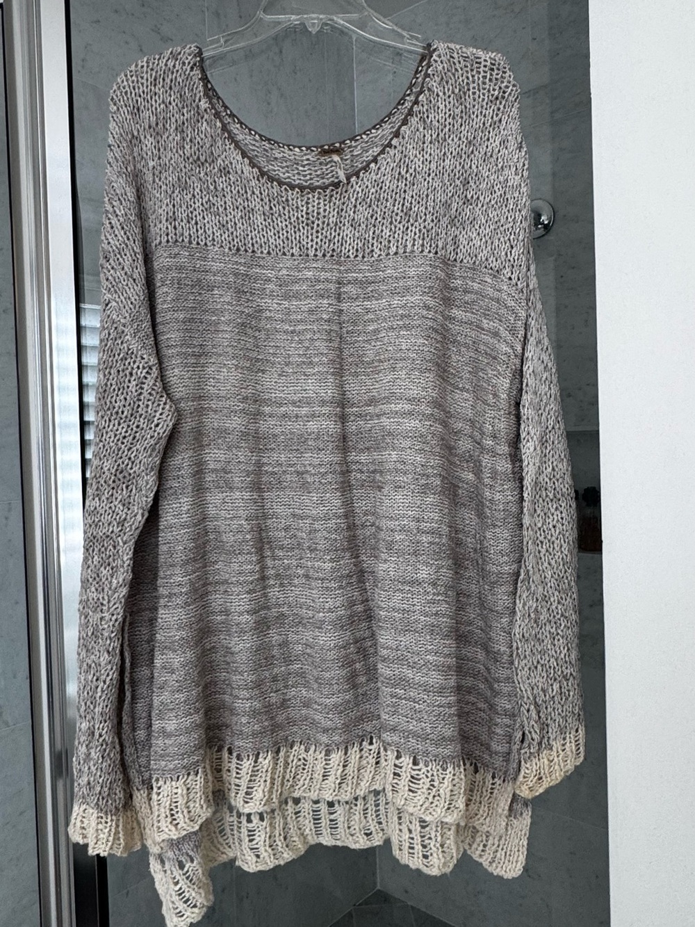 FREE PEOPLE Relaxed Open-Knit Women’s Sweater in Taupe and Cream